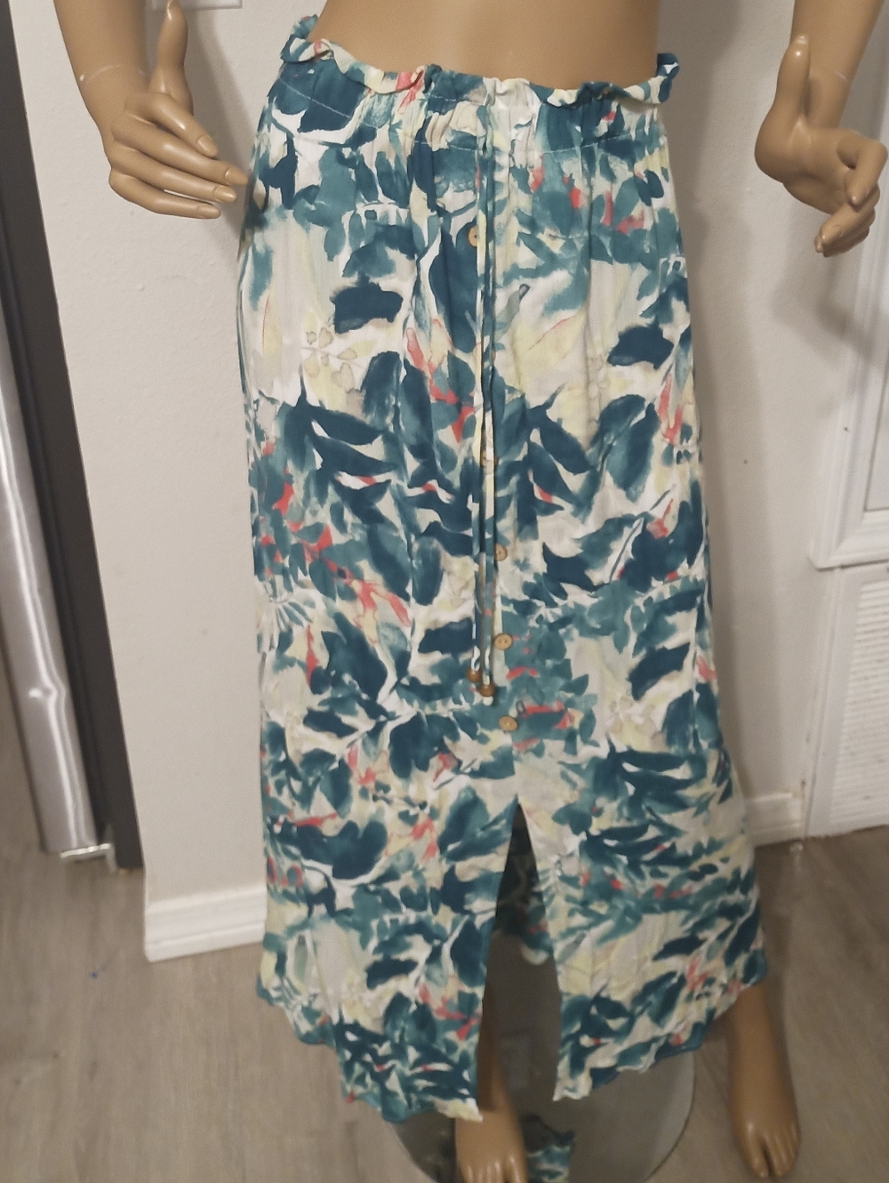 I.N. Studio Teal Floral Maxi Skirt with Drawstring
